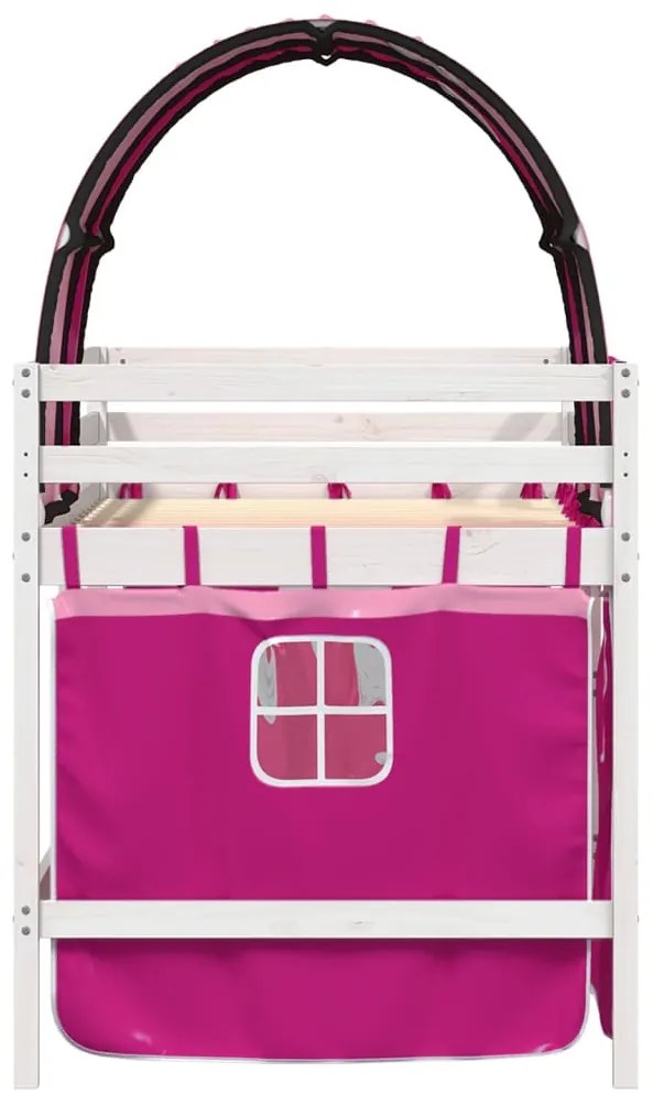 Cama alta para criança com túnel 90x200 cm pinho maciço rosa