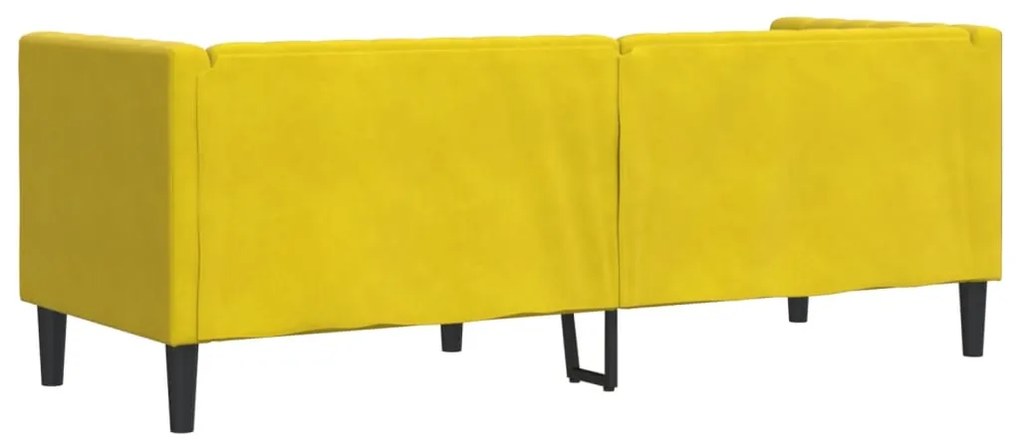 Sofá chesterfield com rolos 3 lugares veludo amarelo