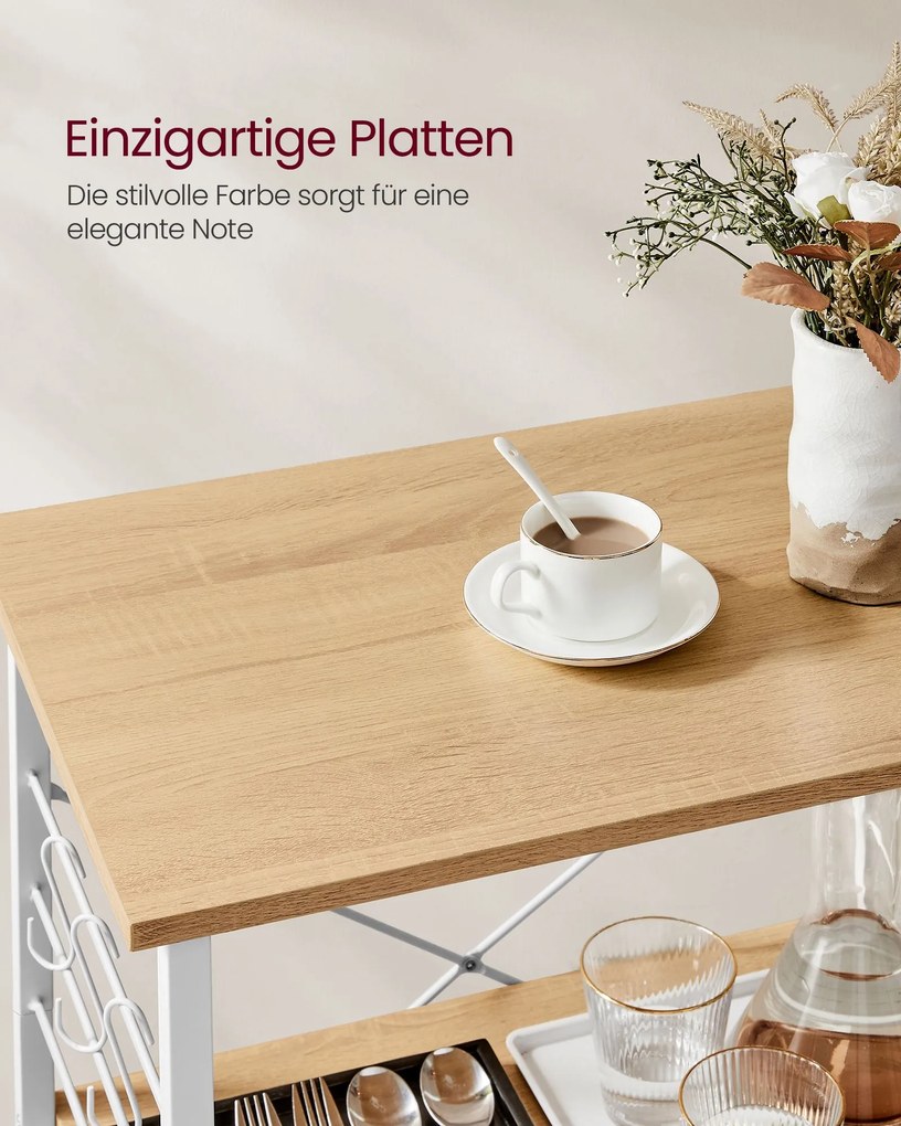 Carrinho de cozinha com Rodas com 3 níveis 40 x 60 x 89 cm carvalho dourado, branco-nuvem