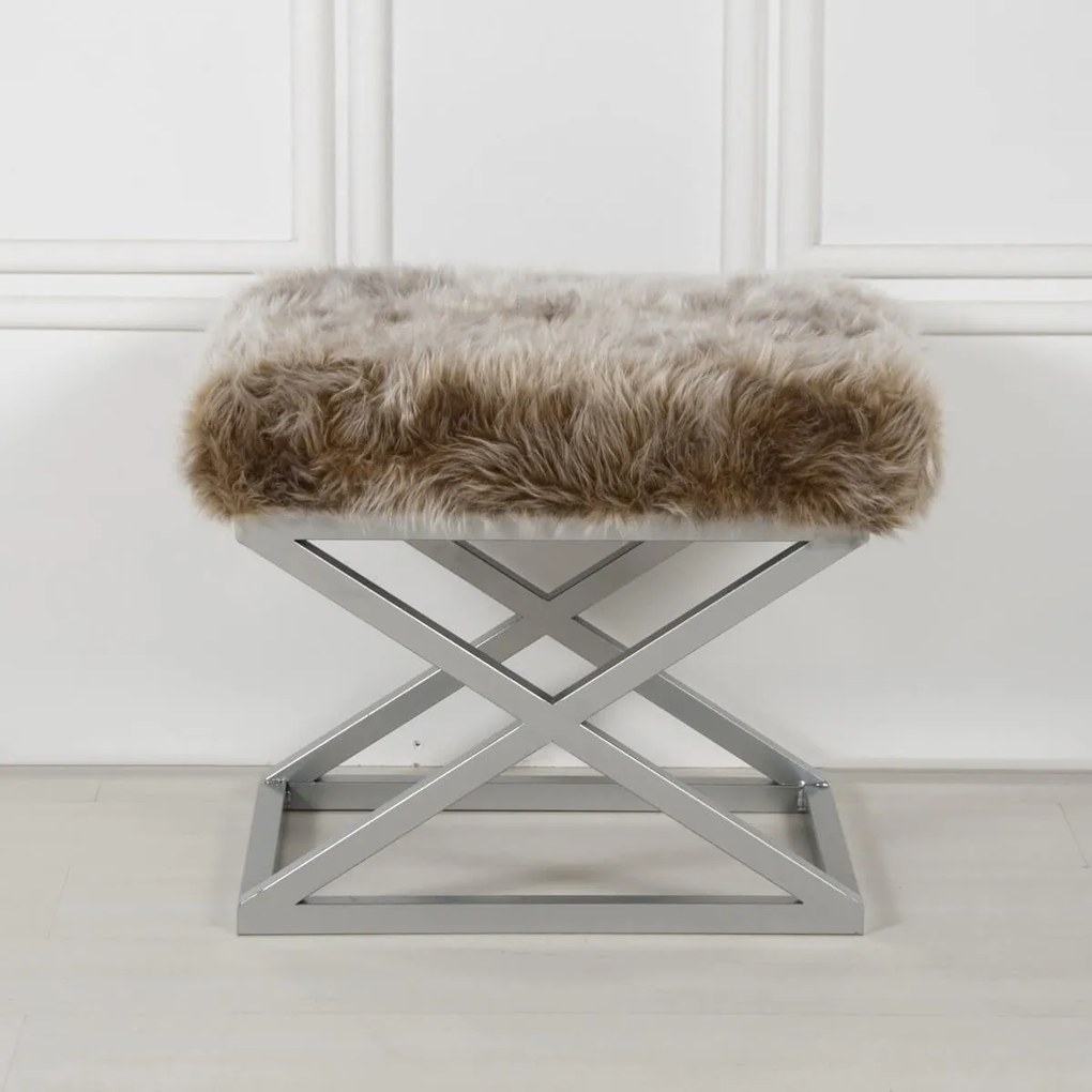 Pouffe Capraz – Prateado e Castanho – 50 cm x 42 cm x 40 cm