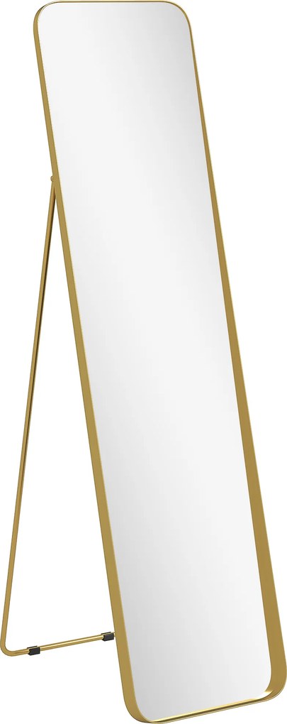 HOMCOM Espelho de corpo inteiro, autoportante, inclinável, moldura metálica, MDF, 160 x 40 cm, dourado | Aosom Portugal