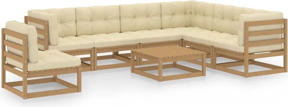 vidaXL 8 pcs conj. lounge jardim almofadões pinho maciço castanho mel