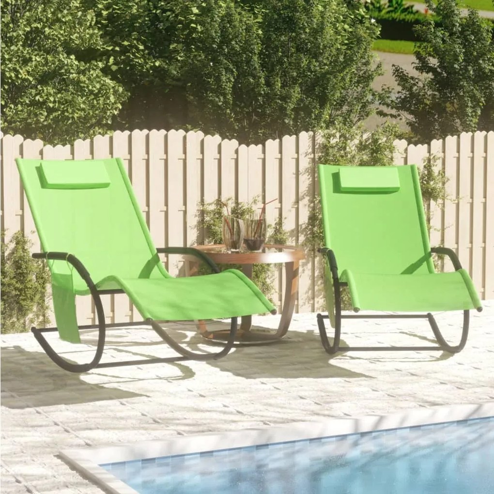 318139 vidaXL Espreguiçadeiras baloiço 2 pcs aço e textilene verde