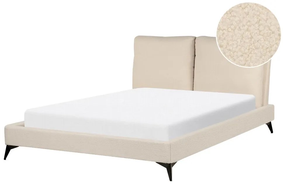 Cama de casal em bouclé creme 140 x 200 cm MELLE Beliani