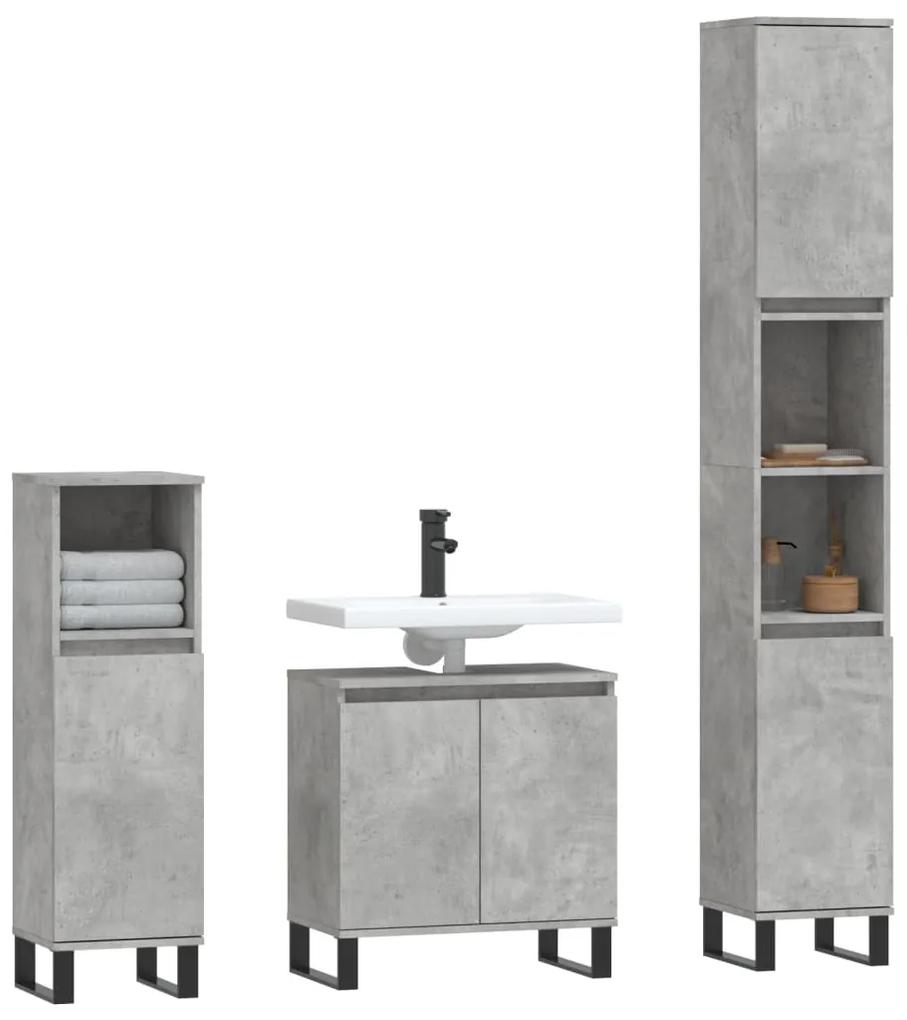 3 pcs conj. móveis casa banho derivados madeira cinza cimento