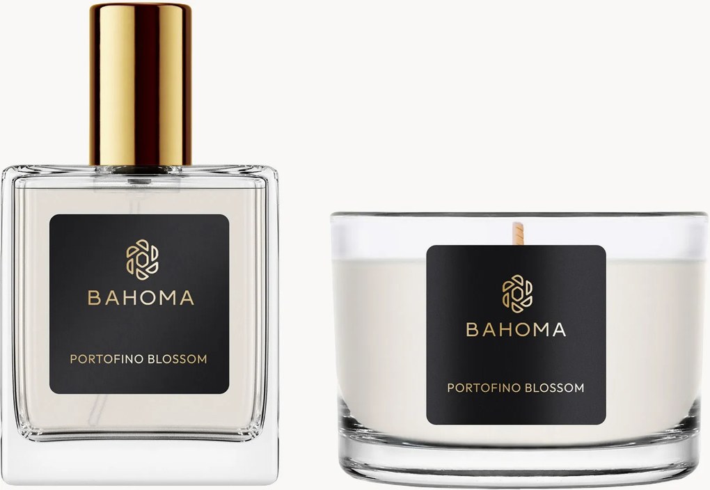 Ambientador em spray e vela perfumada Portofino Blossom, conjunto de 2 (flor de laranjeira, narciso, bergamota, folha verde)