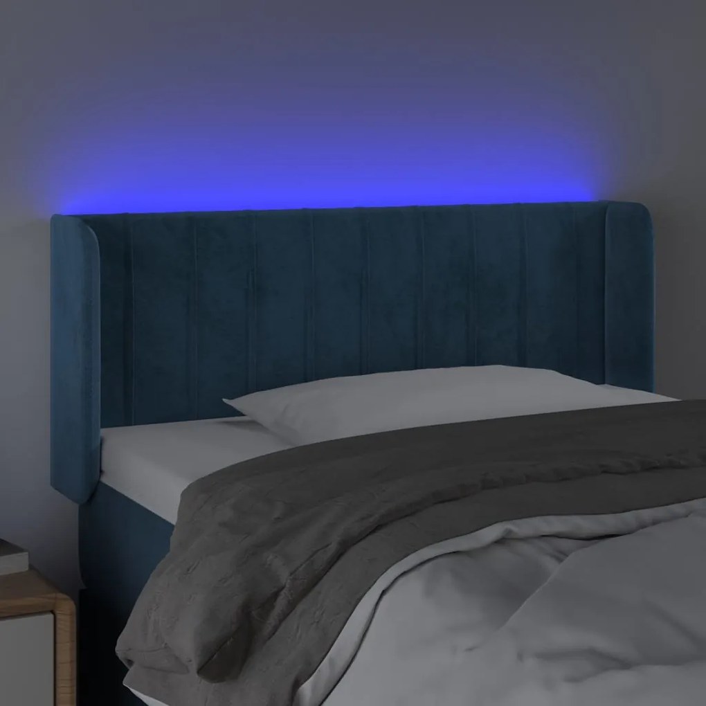 Cabeceira cama c/ luzes LED veludo 103x16x78/88 cm azul-escuro