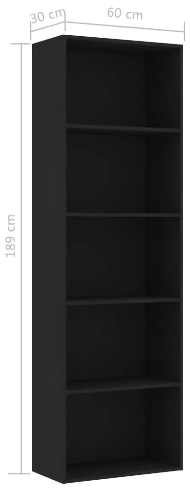 Estante com 5 prateleiras 60x30x189 cm contraplacado preto