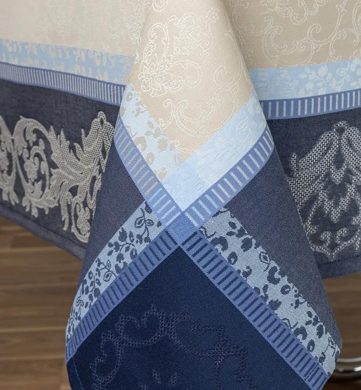 Toalhas de mesa anti nódoas 100% algodão - Louvre Fateba: Toalha de mesa cor azul com bege 1 Toalha de mesa 150x300 cm