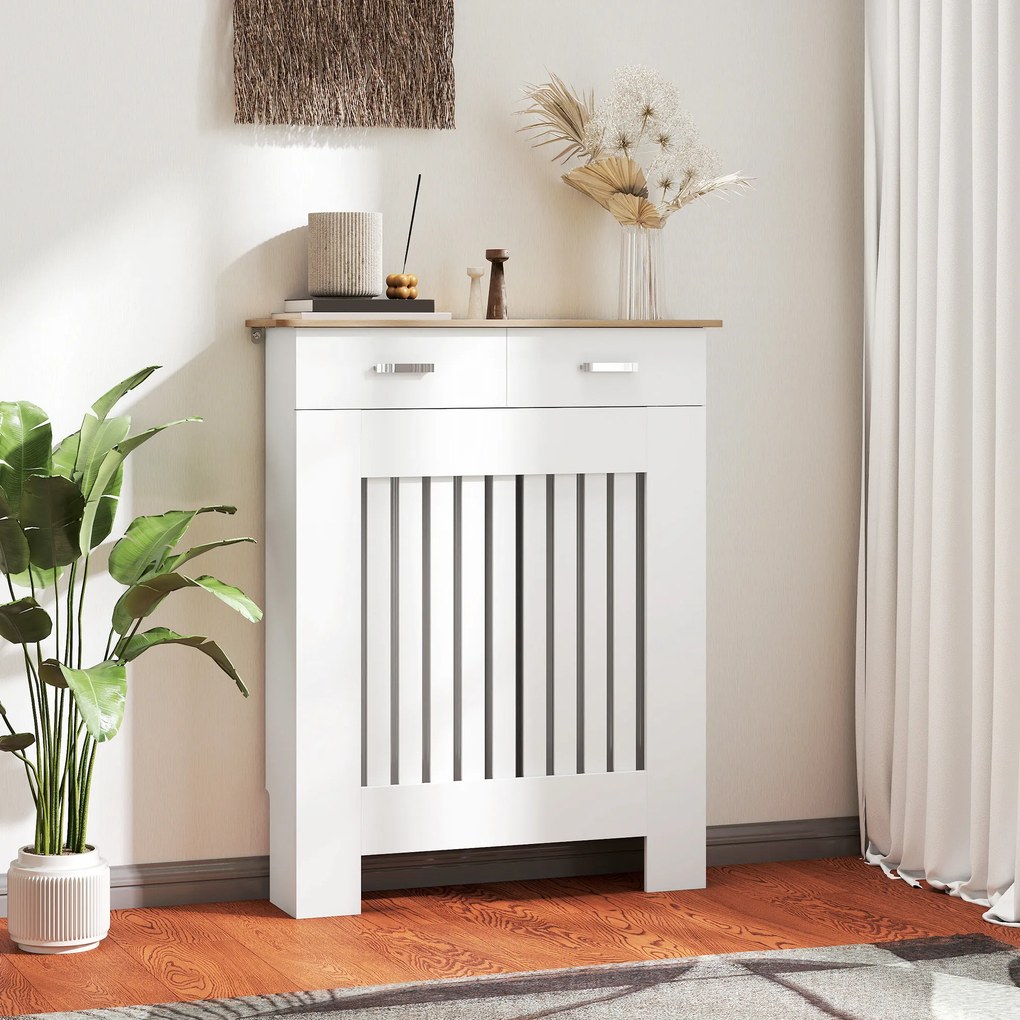 Cobertura para Radiador com Gaveta, 78 x 19 x 97 cm, Design Anti-Tombamento, Branco