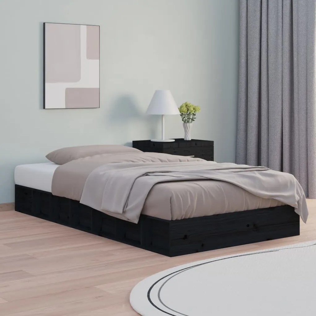 Estrutura de cama casal 135x190 cm 4FT6 madeira maciça preto