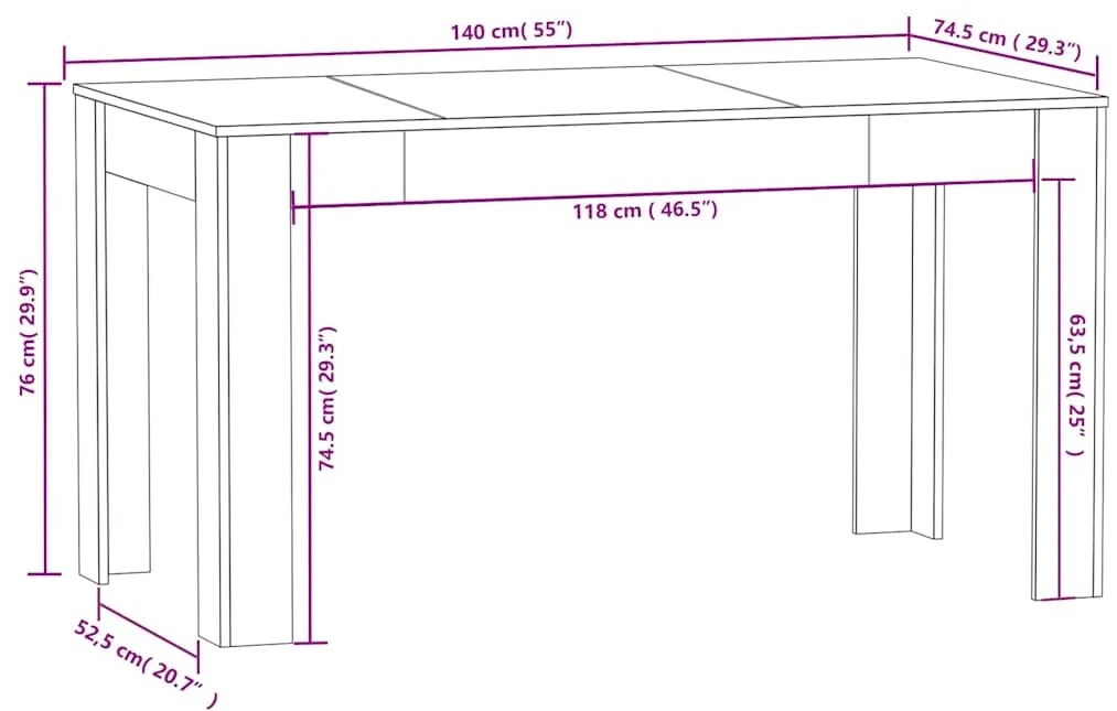 Mesa de jantar 140x74,5x76 cm derivados madeira carvalho fumado