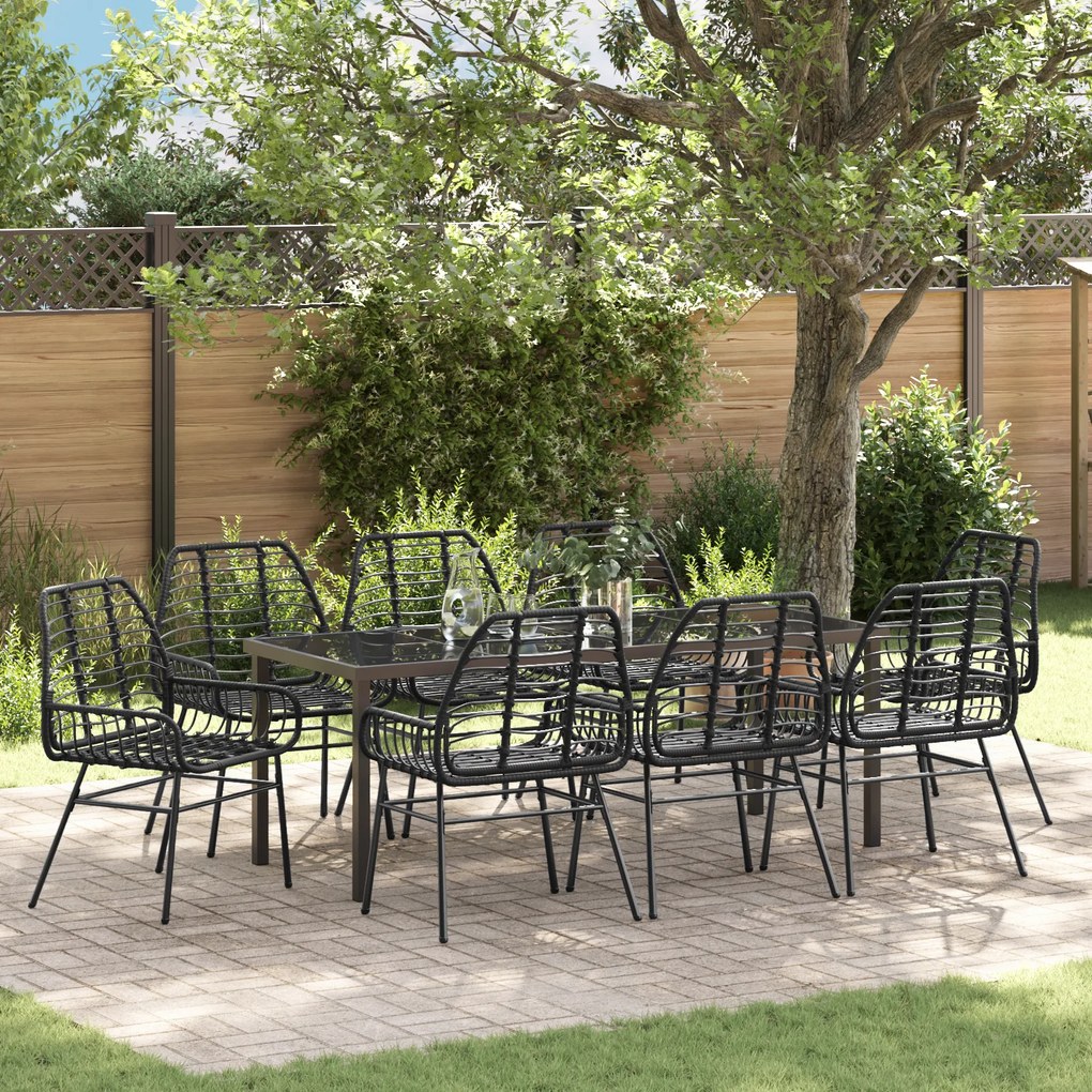 vidaXL Conjunto de Jantar de Jardim 9 Peças Preto Rattan Polimérico