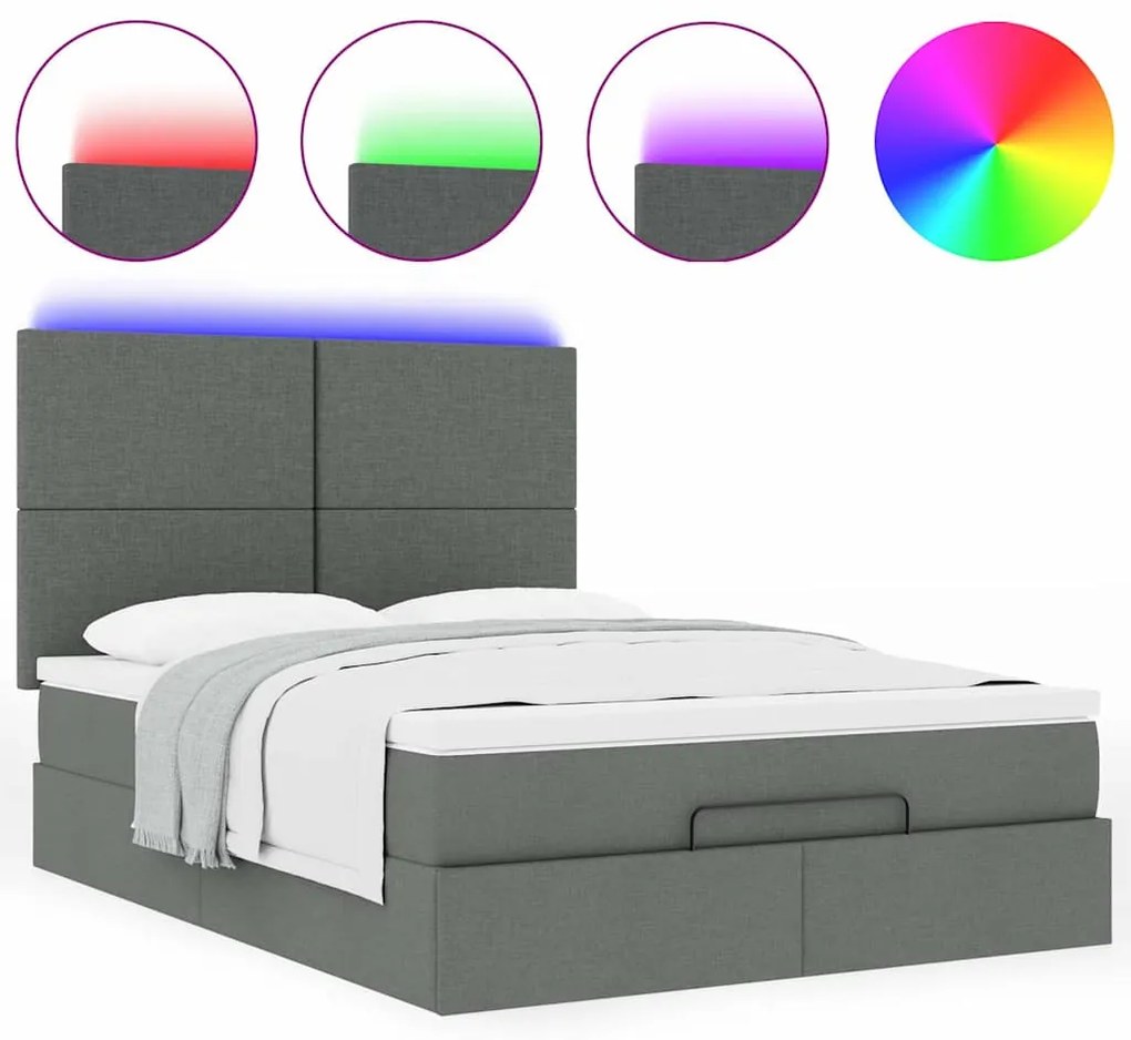 Estrutura de cama otomana com colchão 140x190cm cinzento escuro