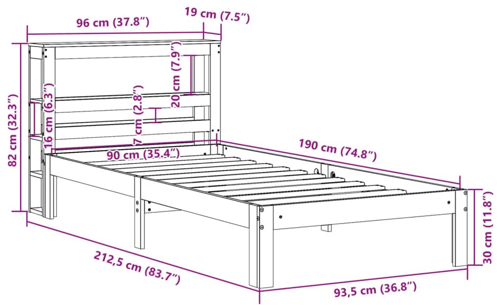 Cama sem colchão 90x190 cm madeira de pinho maciça castanho-mel