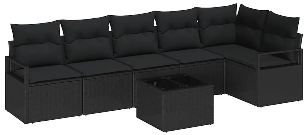 Sofá de Jardim com 7 Peças e Almofadas Rattan Poliéster Bege.