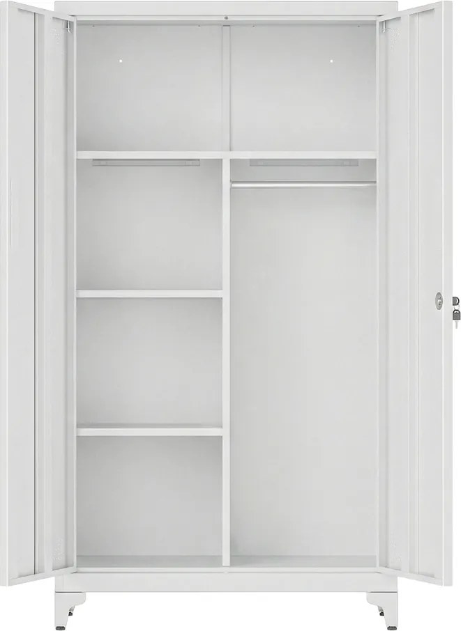 Armário cacifo metálico com varão para pendurar roupa, 2 portas, 5 compartimentos 80 x 40 x 165 cm Cinza