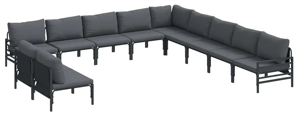 Conjunto de Sofá de Jardim 11 pcs Cinzento-escuro Aço