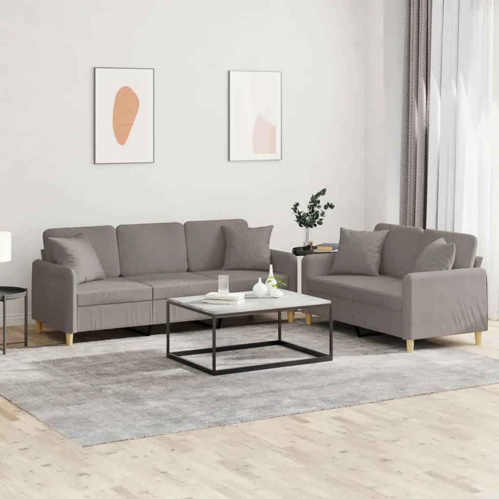 2 pcs conjunto de sofás com almofadas tecido cinza-acastanhado