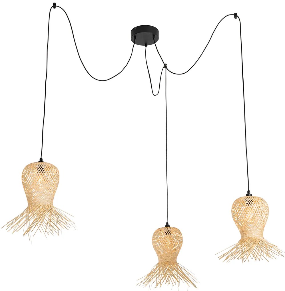 Candeeiro de teto exterior oriental em bambu 3 luzes IP44 - Carlos