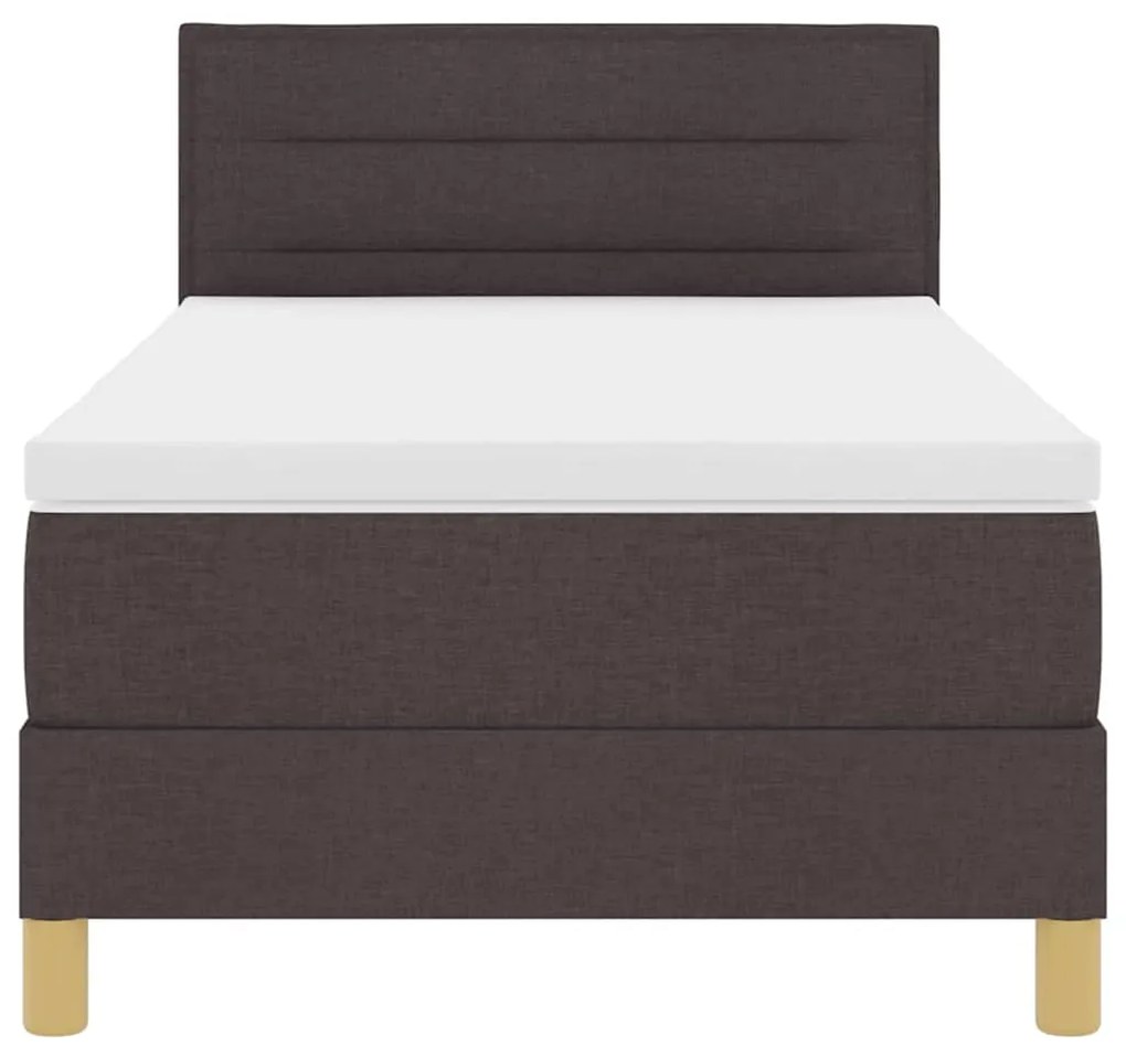 Cama Box Spring com Colchão &amp; LED Marrom Escuro 90x200 cm Tecido