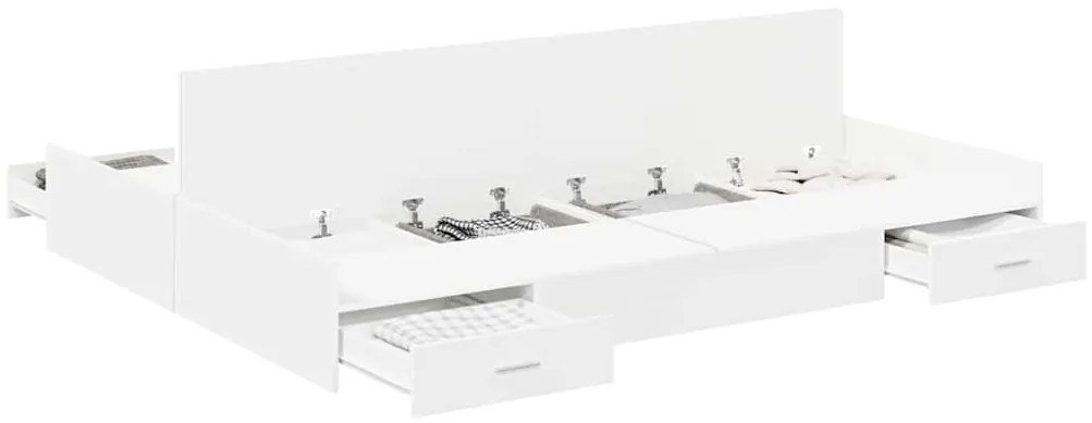 Estrado de cama com arrumação com gaveta com cabeceira Branco 140 x 20