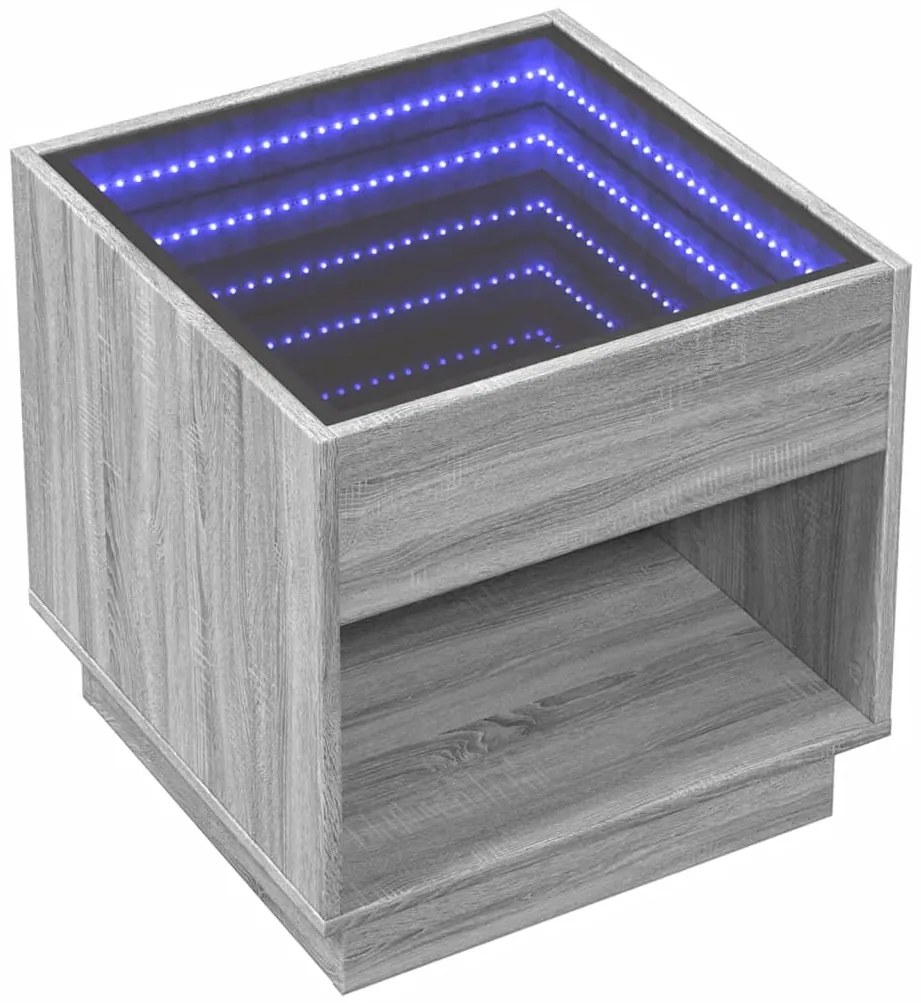 Mesa de cabeceira c/ LED Infinity 50x50x50 cm cinzento sonoma