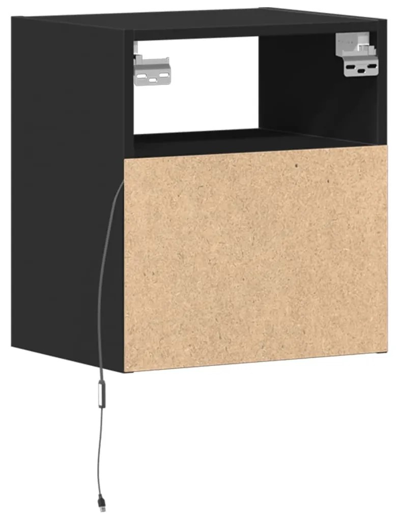 Mesa de cabeceira de parede com luzes LED preto