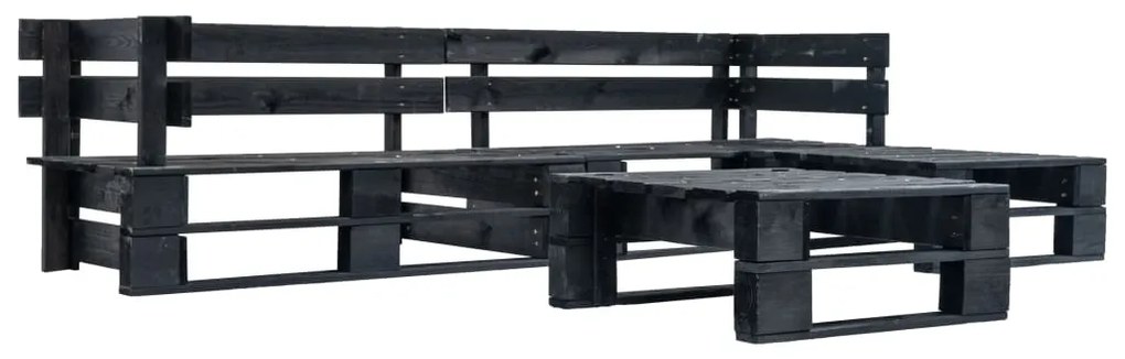 vidaXL Sofás de paletes para jardim 4 pcs madeira preto