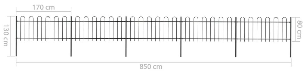 Cerca jardim com topo em aros 8,5x0,8 m aço preto