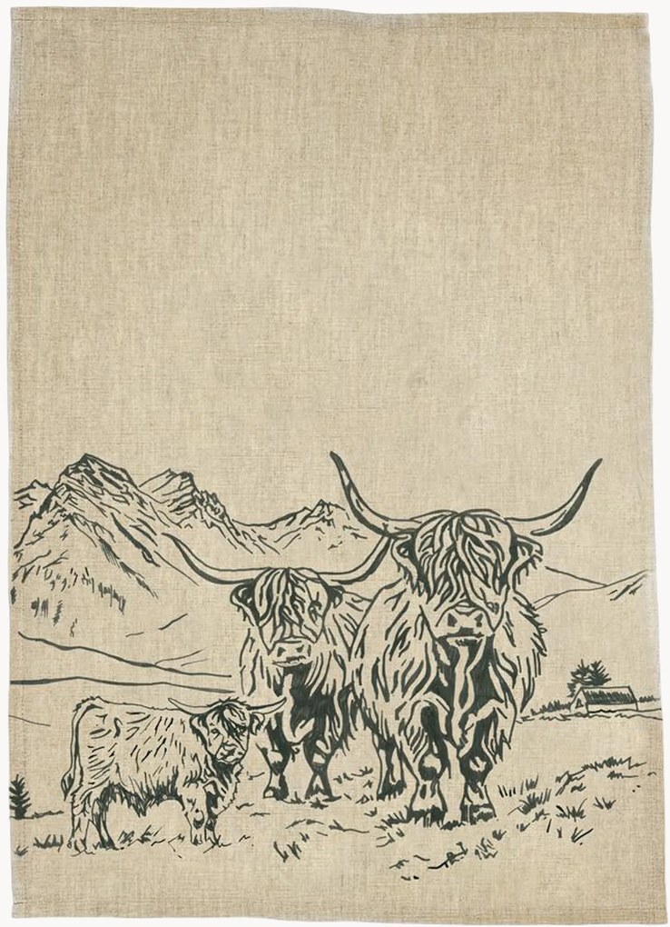 Pano de cozinha em linho Scenic Highland Cow