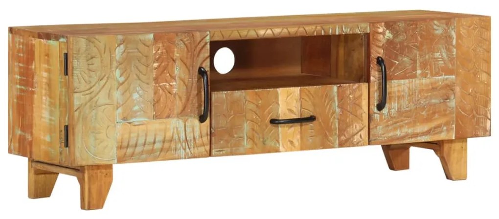 Móvel TV esculpido à mão 120x30x40cm madeira recuperada maciça