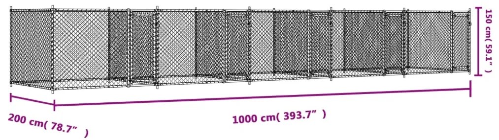 Jaula para cão com portas 10x2x1,5 m aço galvanizado cinzento