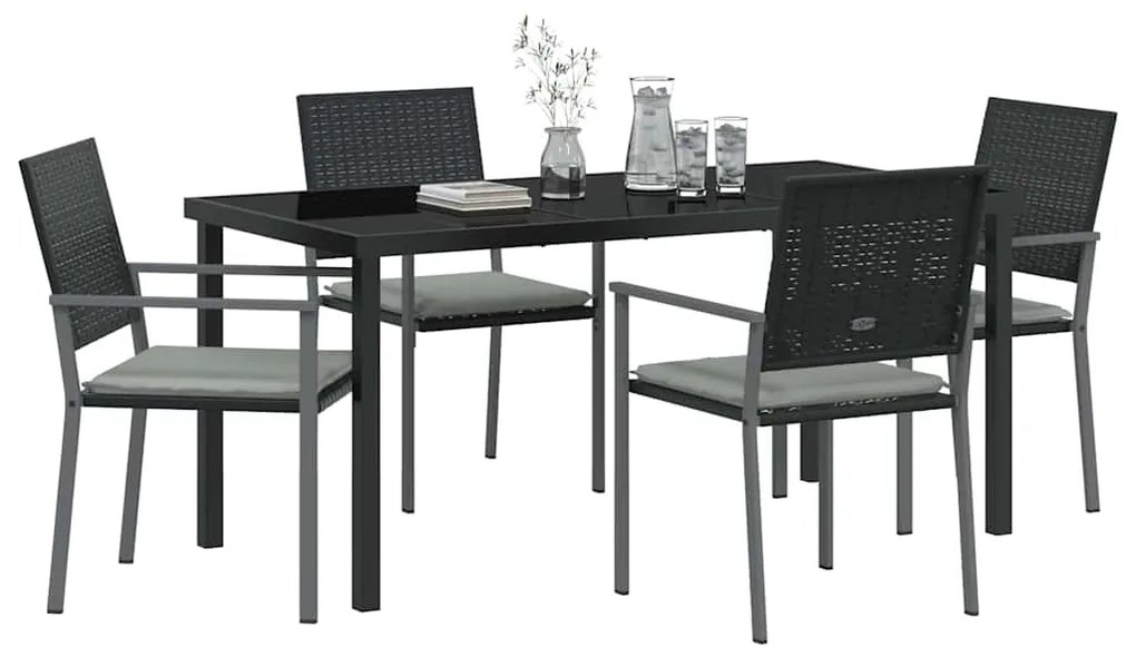 Conjunto de Jantar de Jardim com 5 Peças e Almofadas - Preto - Rattan