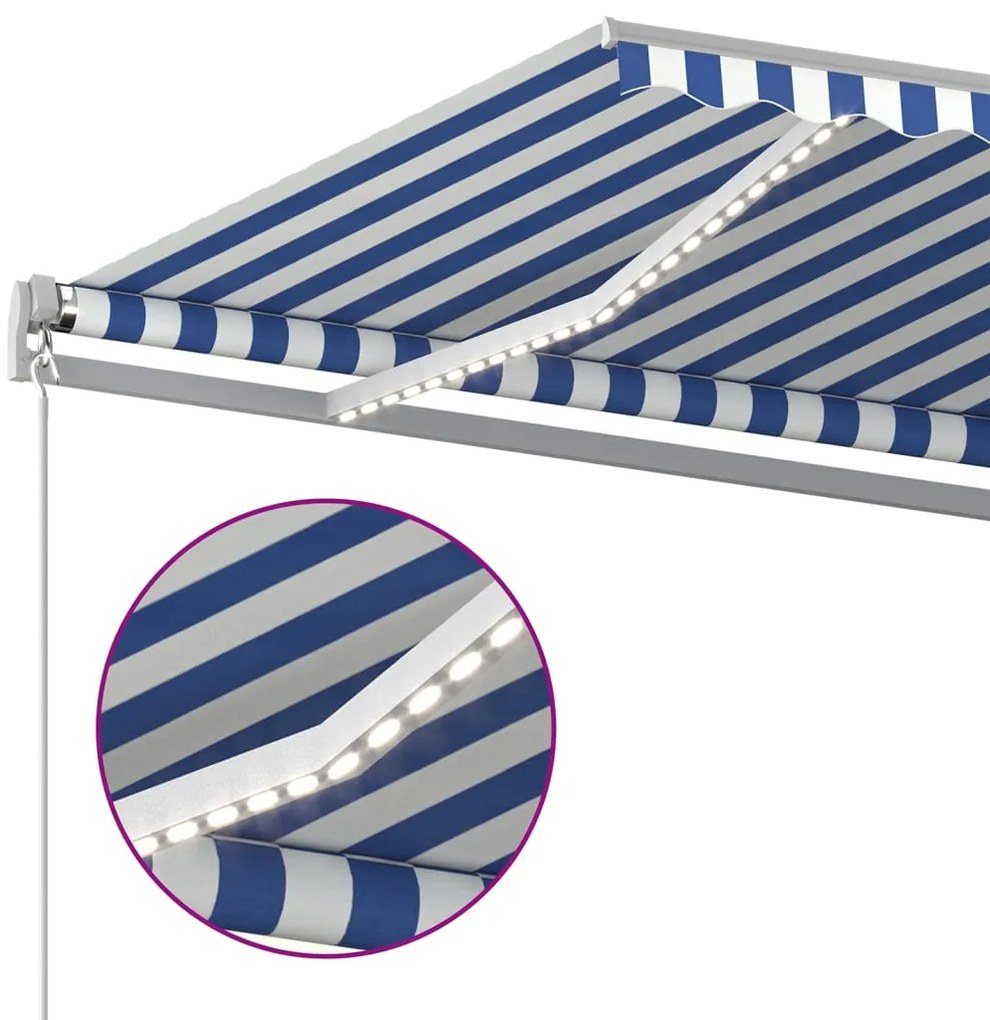 Toldo automático c/ LED e sensor de vento 6x3,5 m azul e branco