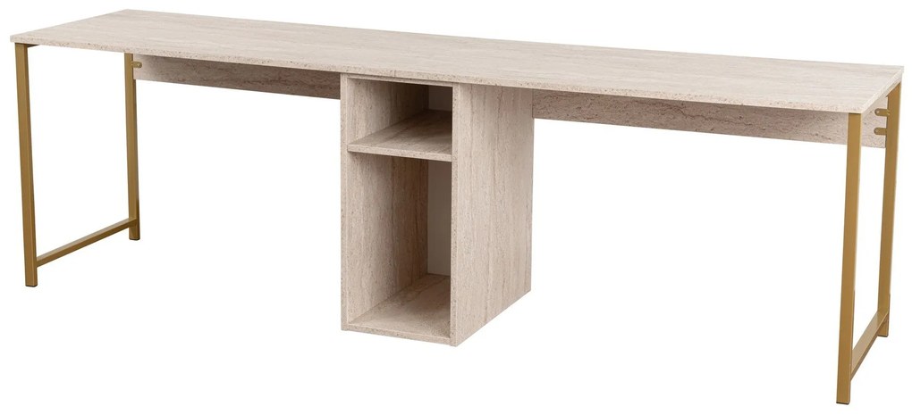 Secretária Twin Study Desk – Travertine Gold – 240 cm x 74 cm x 60 cm