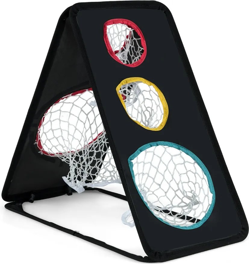 Rede de golfe para chip de dupla face Sistema de treino de triplo objetivo com 5 buracos Estrutura triangular Acessórios Preto