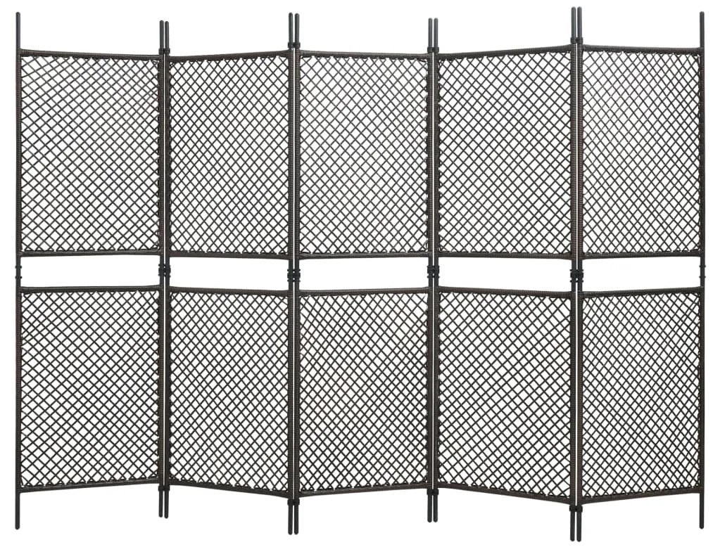vidaXL Divisória de quarto com 5 painéis 300x200 cm vime PE castanho