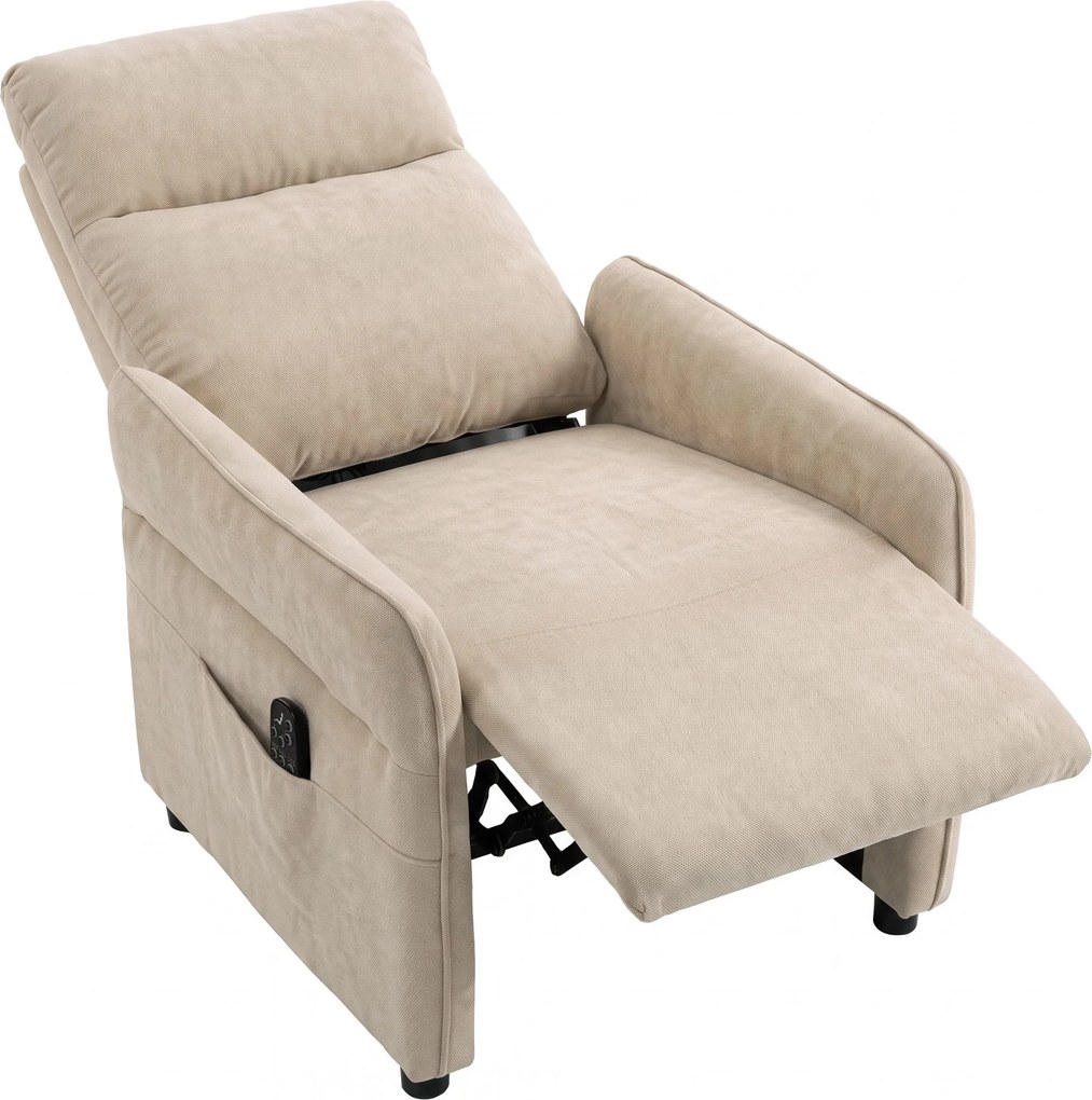 Poltrona de Massagem com Aquecimento, Reclinação Push-Back 135°, Apoio para Pés, Apoios de Braços Ajustáveis e 2 Bolsos, Bege