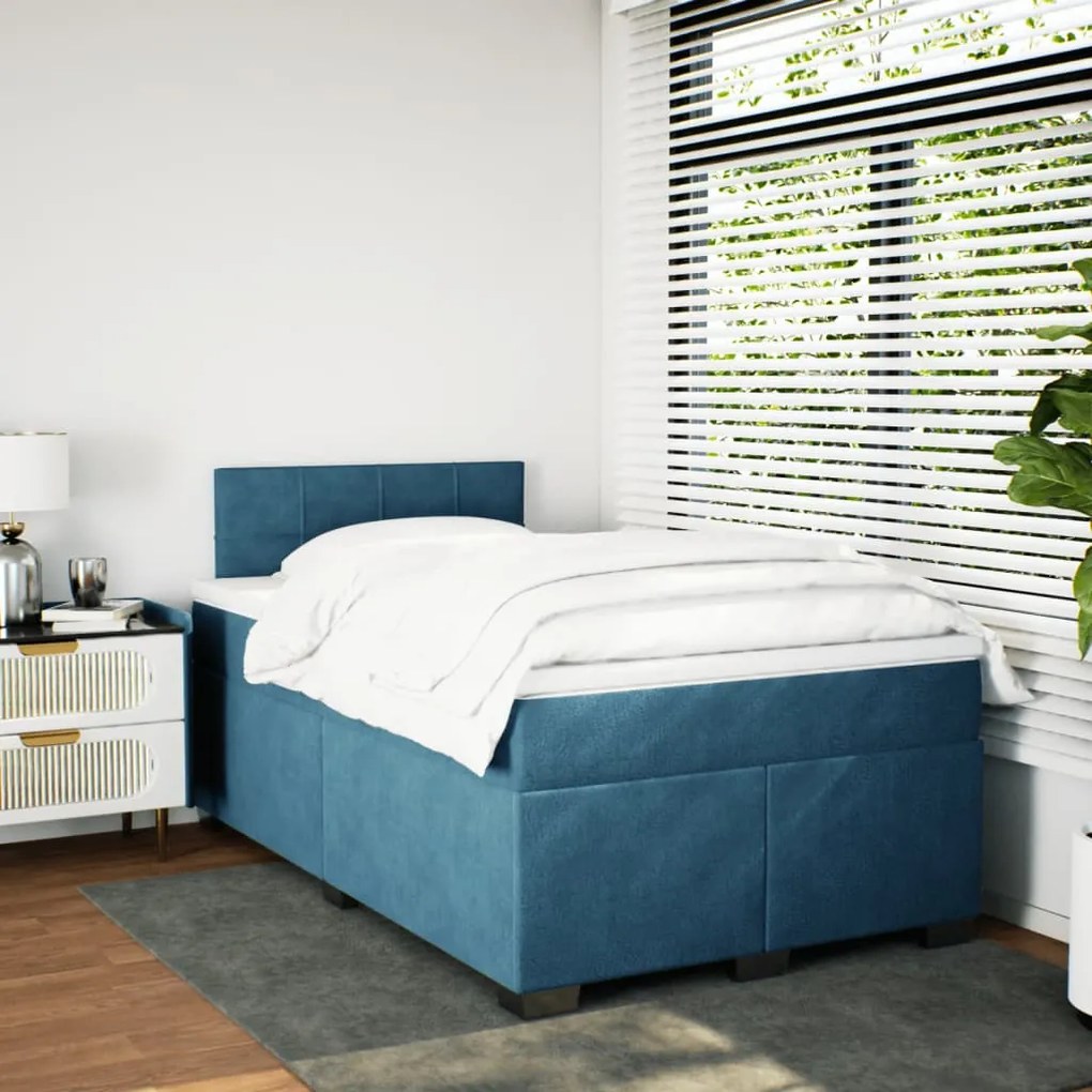 Cama boxspring com colchão 120x190 cm veludo azul