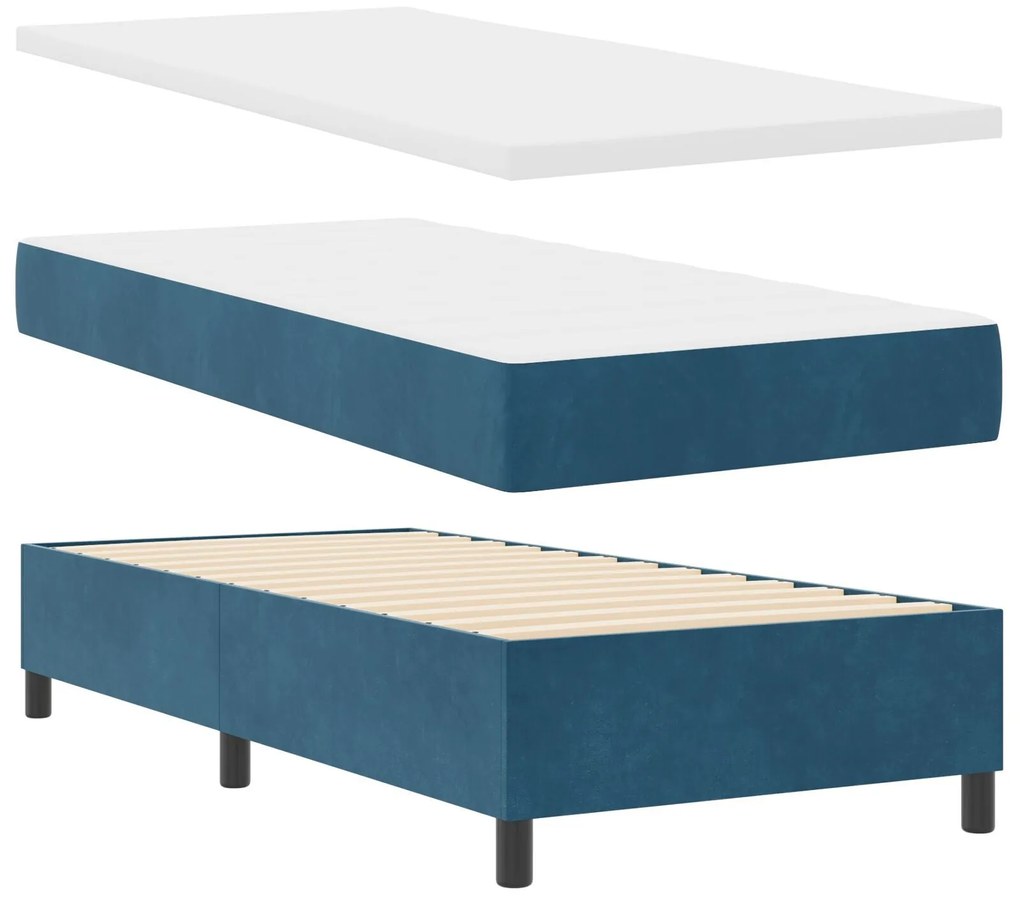 Cama Box Spring com Colchão & Banco Azul Escuro 90x200 cm Veludo