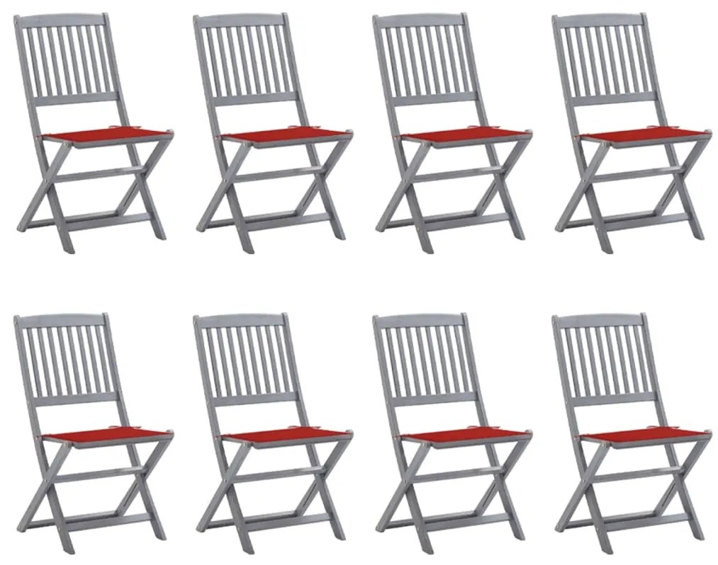 vidaXL Cadeiras de exterior dobráveis 8pcs c/ almofadões acácia maciça