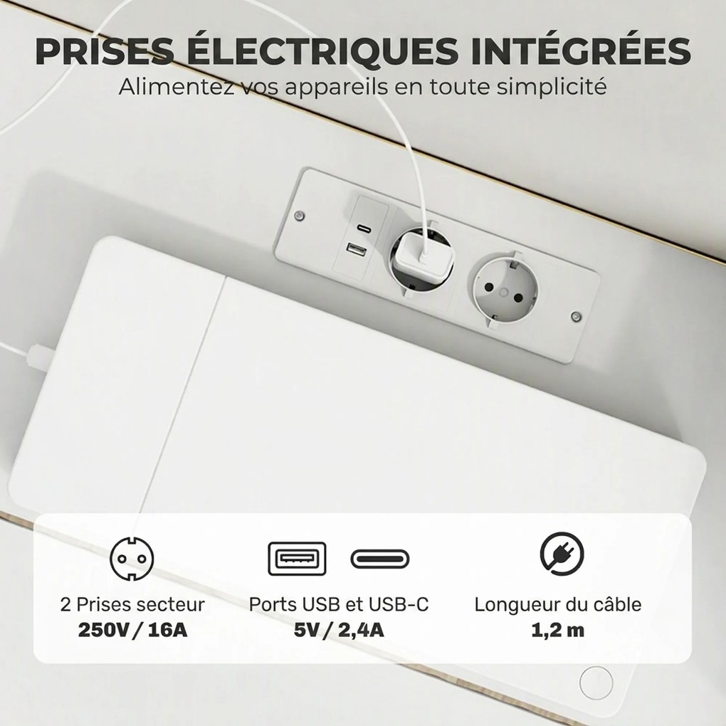 Móvel de TV Suspenso, 120 x 29,5 x 23,5 cm, Iluminação LED, Branco