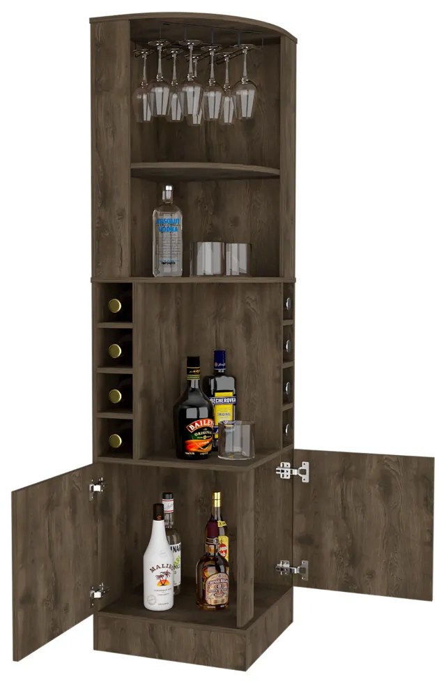 Móvel de bar garrafeira de Canto Andorra com suporte de Copos, a 180,6 cm a x 46,9 cm e x 46,9 cm p, cor noz