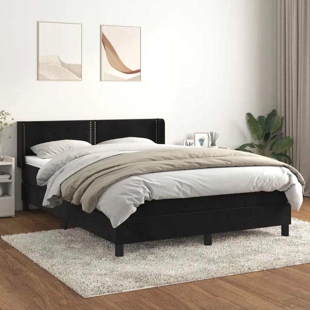 3130903 vidaXL Cama com molas/colchão 140x200 cm veludo preto