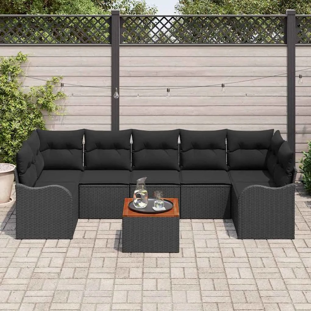 Conjunto de Sofá para Jardim de 8 Peças com Almofadas em Rattan Preto