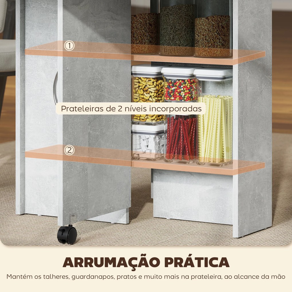 Mesa de Sala de Jantar Dobrável com 2 Prateleiras de Armazenamento (CADEIRAS NÃO INCLUIDAS) e Rodas para Cozinha 75x140x74 cm Cinza