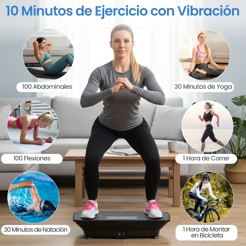 Plataforma vibratória com sensor de gravidade, 10 intensidades ajustáveis, comando à distância Bluetooth, máquina de treino para uso doméstico, Preta