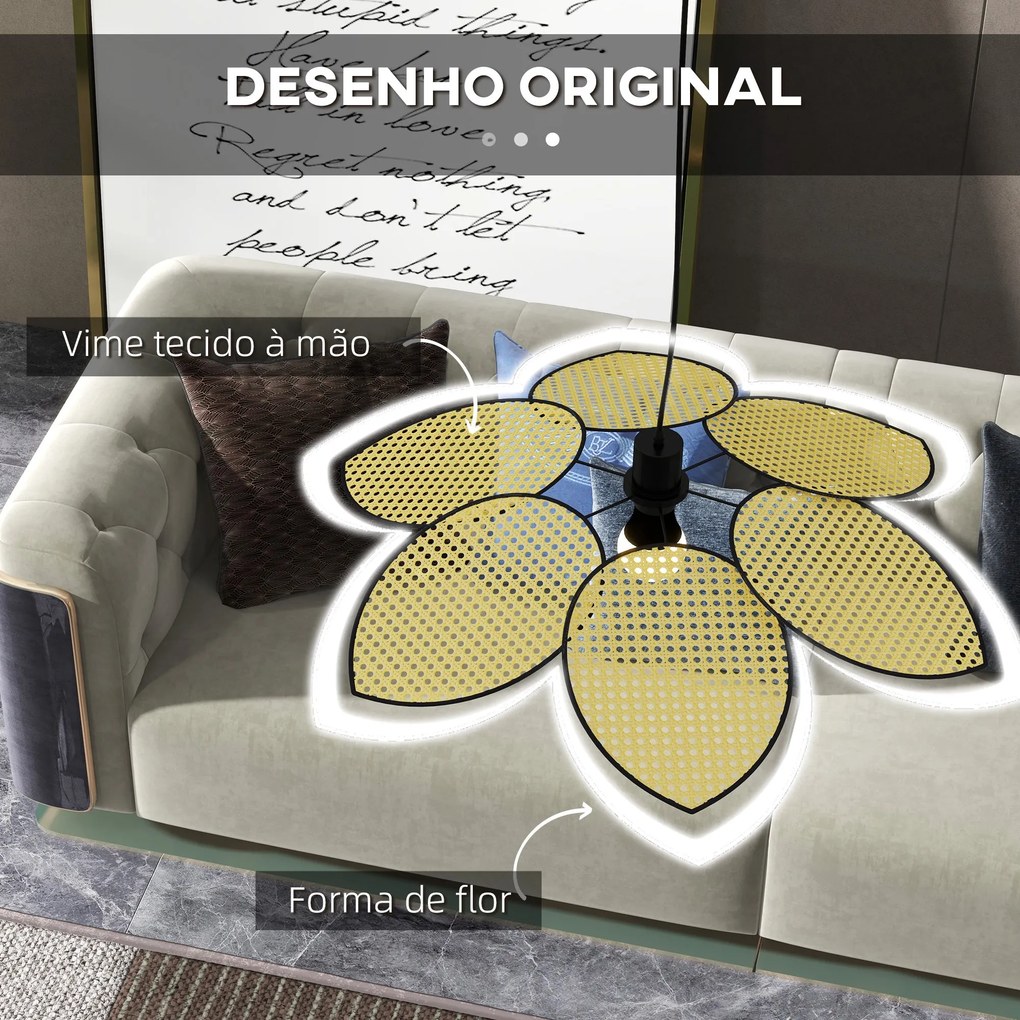 HOMCOM Candeeiro de Teto com Forma de Flor Candeeiro de Teto de Vime S