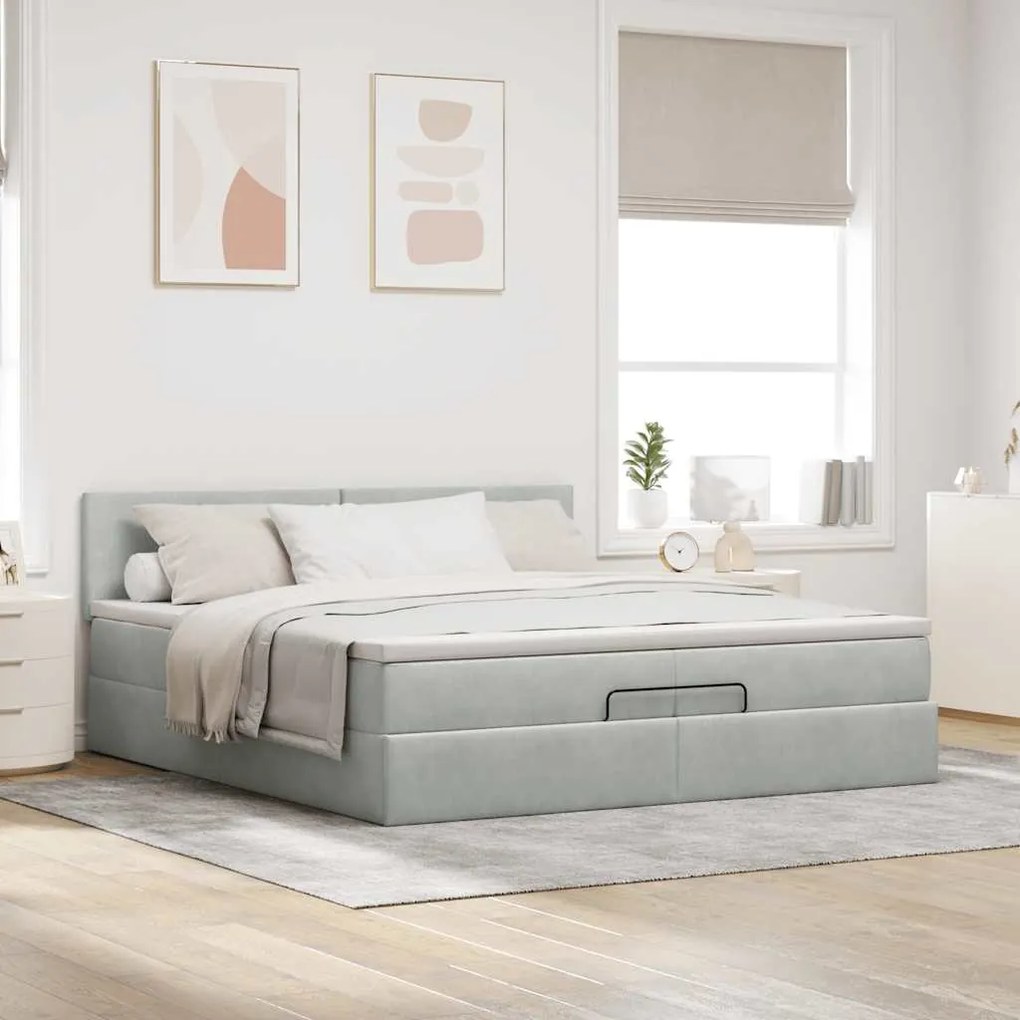 Estrutura de cama otomana com colchão 200x200 cm cinzento claro